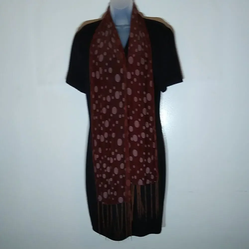 Brown polka dot women's scarf with fringe.
